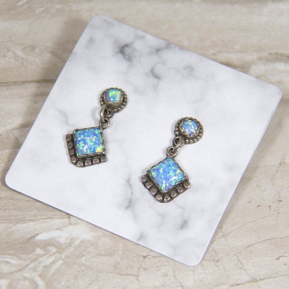 Jewelry - Silver and Blue Glitter Earrings